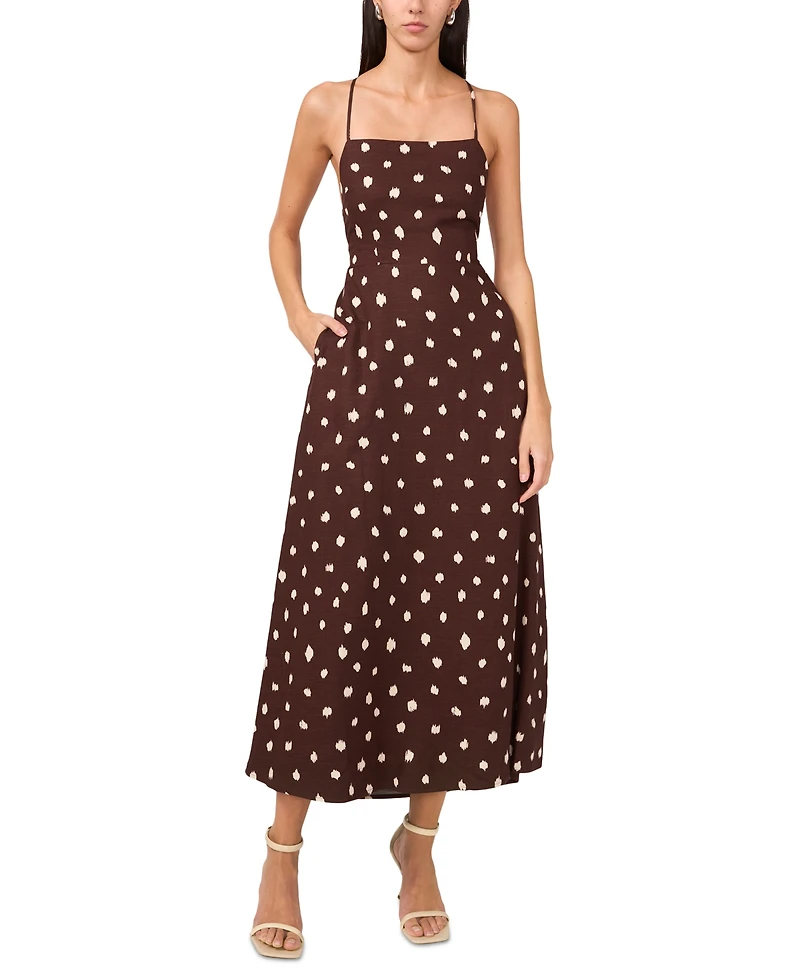 1.state Women's Linen Blend Printed Maxi Dress