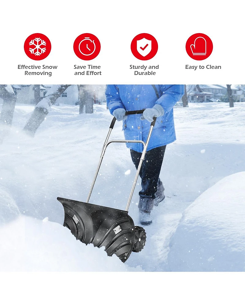 Mecale Rolling Snow Pusher Shovel with Adjustable Handle