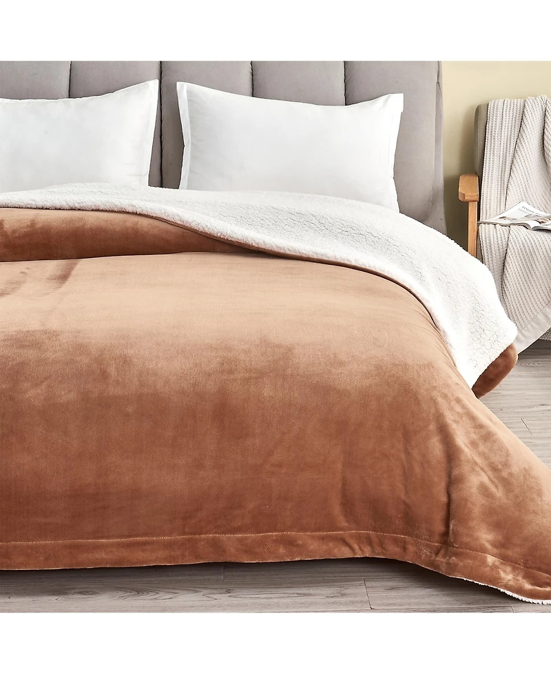 Linery & Co. Velvet Plush Reversible Sherpa Throw Blanket