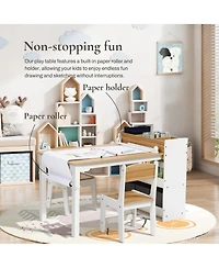 LuxenHome Children Play Table with Bookcase and 2 Chairs Set