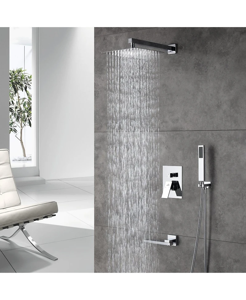 3-Function Shower System Rain System Wall-Mounted Shower Head with Handheld Shower Sprayer Shower System with Bathtub Spout, Brushed Nickel