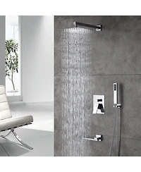 3-Function Shower System Rain System Wall-Mounted Shower Head with Handheld Shower Sprayer Shower System with Bathtub Spout, Brushed Nickel