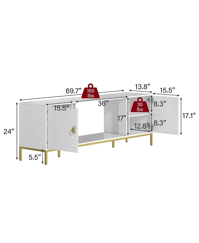 70 inches Mdf Tv Stand With Storage Cabinets