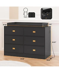 gaomon Dresser for Bedroom with 6 Drawers, Changing Table Top, Nursery Diaper Station Baby Power