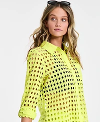 Dotti Women's Cotton Openwork Dot Cover-Up Beach Shirt