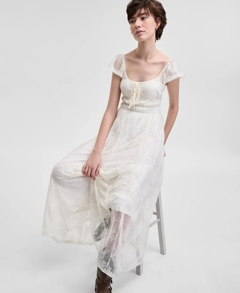 And Now This Women's Scoop-Neck Ruffle-Sleeve Maxi Lace Dress, Created for Macy's