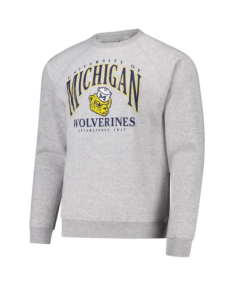 League Collegiate Wear Men's Heather Gray Michigan Wolverines Tall Arch Essential 2.0 Pullover Sweatshirt