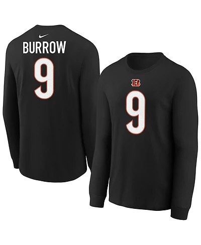 Nike Big Boys and Girls Joe Burrow Black Cincinnati Bengals Player Name Number Long Sleeve T-Shirt
