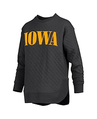 Pressbox Women's Black Iowa Hawkeyes Quilted Long Sleeve Pullover Sweatshirt