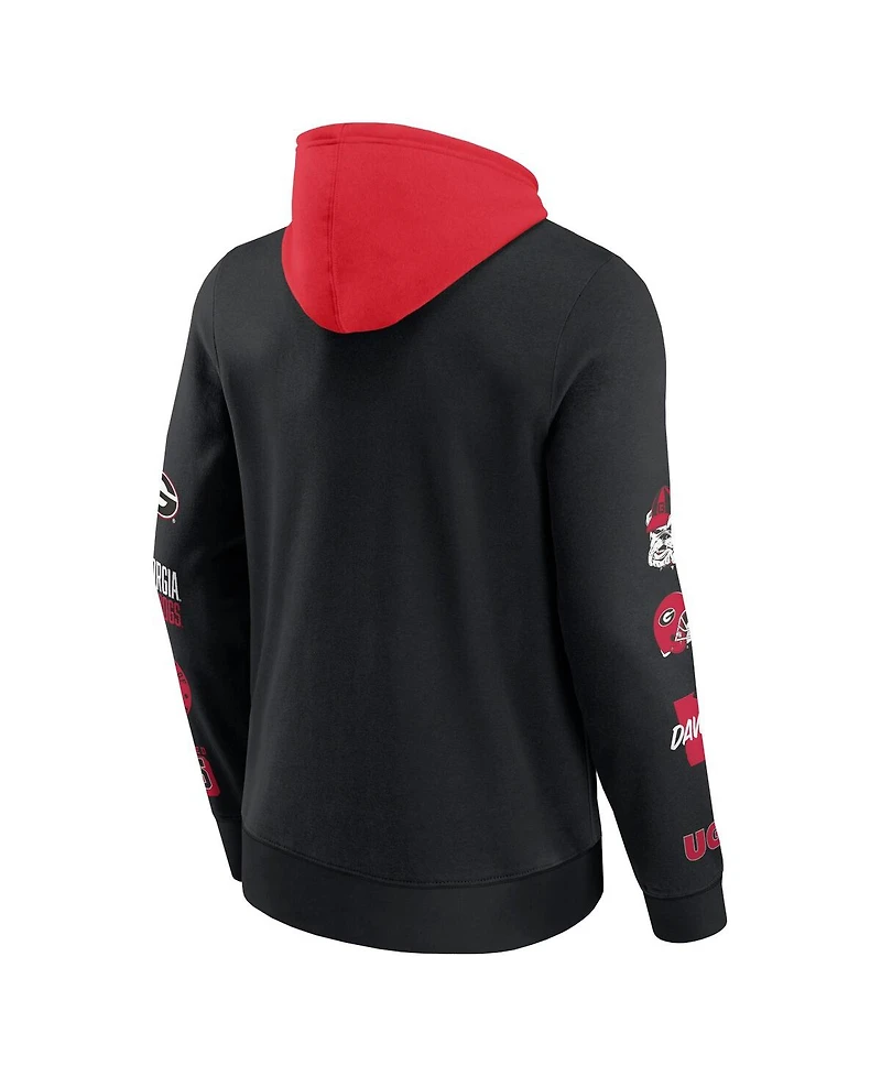 Fanatics Men's Black/Red Georgia Bulldogs Color Block Badge Fleece Pullover Hoodie