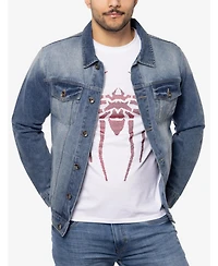 Spring + Mercer Men's Graphic Rhinestone Denim Jackets - Light blue