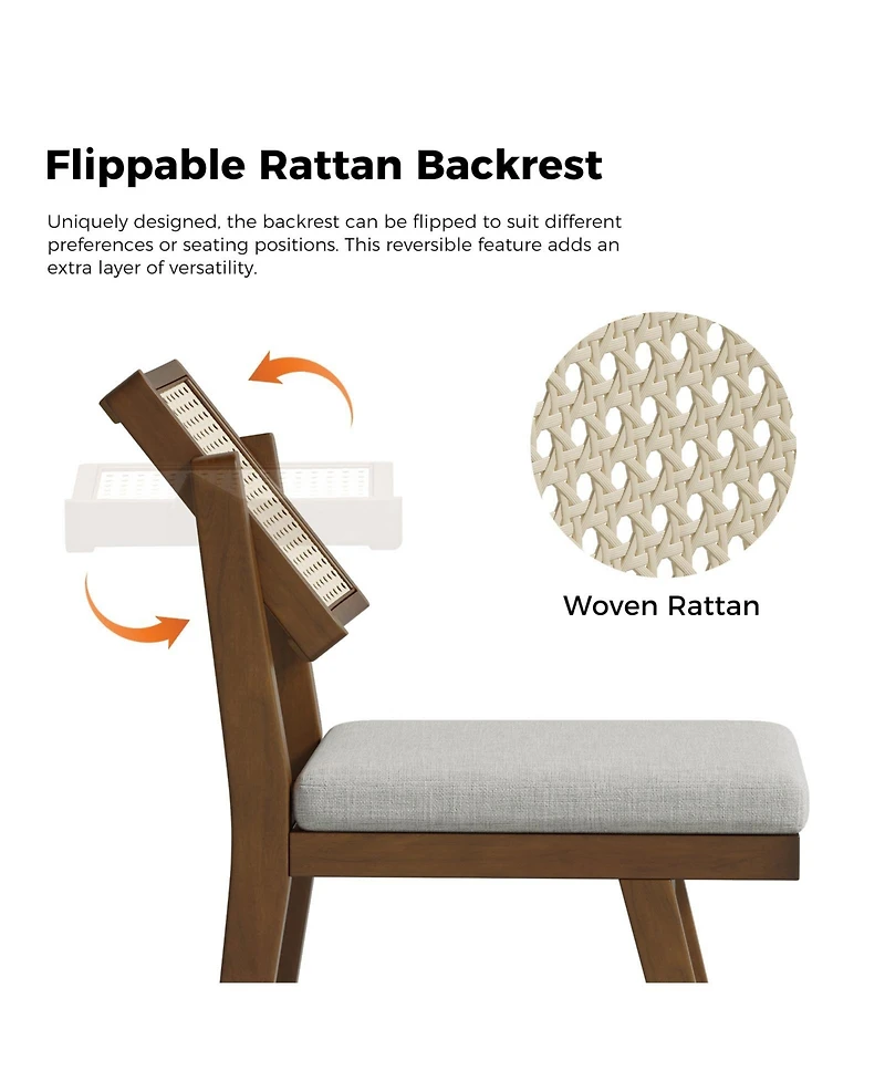 Hulala Home Bert Modern Dining Chair with Woven Rattan Backrest and Solid Wood Legs