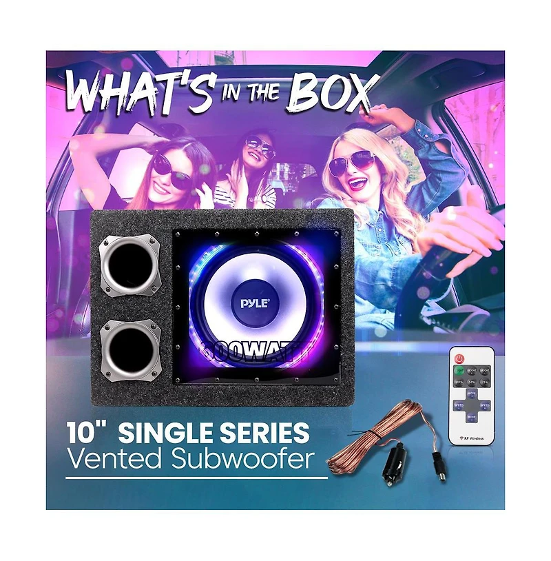 Pyle Subwoofer Box System, 12'' Vented Enclosure, 600W Max, Led Lights