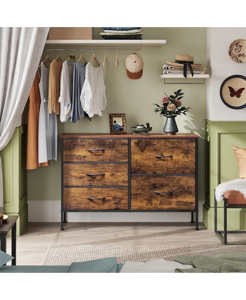 Wlive Dresser for Bedroom with 5 Drawers Wide Bedroom Dresser with Drawer Organizers Chest of Drawers Fabric Dresser for Living Room Closet Hallway