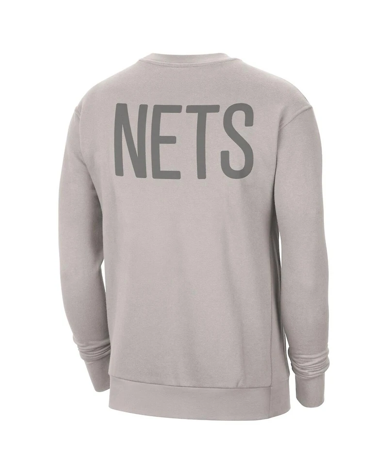 Jordan Men's Stone Brooklyn Nets Courtside Statement Edition Heavyweight Pullover Sweatshirt