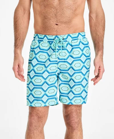 Club Room Men's Geometric Print Drawstring 7" Swim Trunks, Exclusively at Macy's