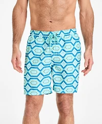 Club Room Men's Geometric Print Drawstring 7" Swim Trunks, Exclusively at Macy's