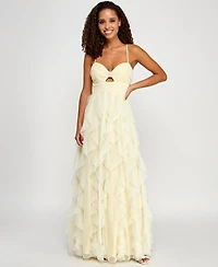 pear culture Juniors' Strappy Mesh Petal Ball Gown