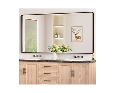 Keonjinn 72x36 Inch Brushed Gold Bathroom Vanity Mirror Tempered Glass Metal Framed