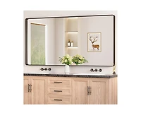 Keonjinn 72x36 Inch Brushed Gold Bathroom Vanity Mirror Tempered Glass Metal Framed