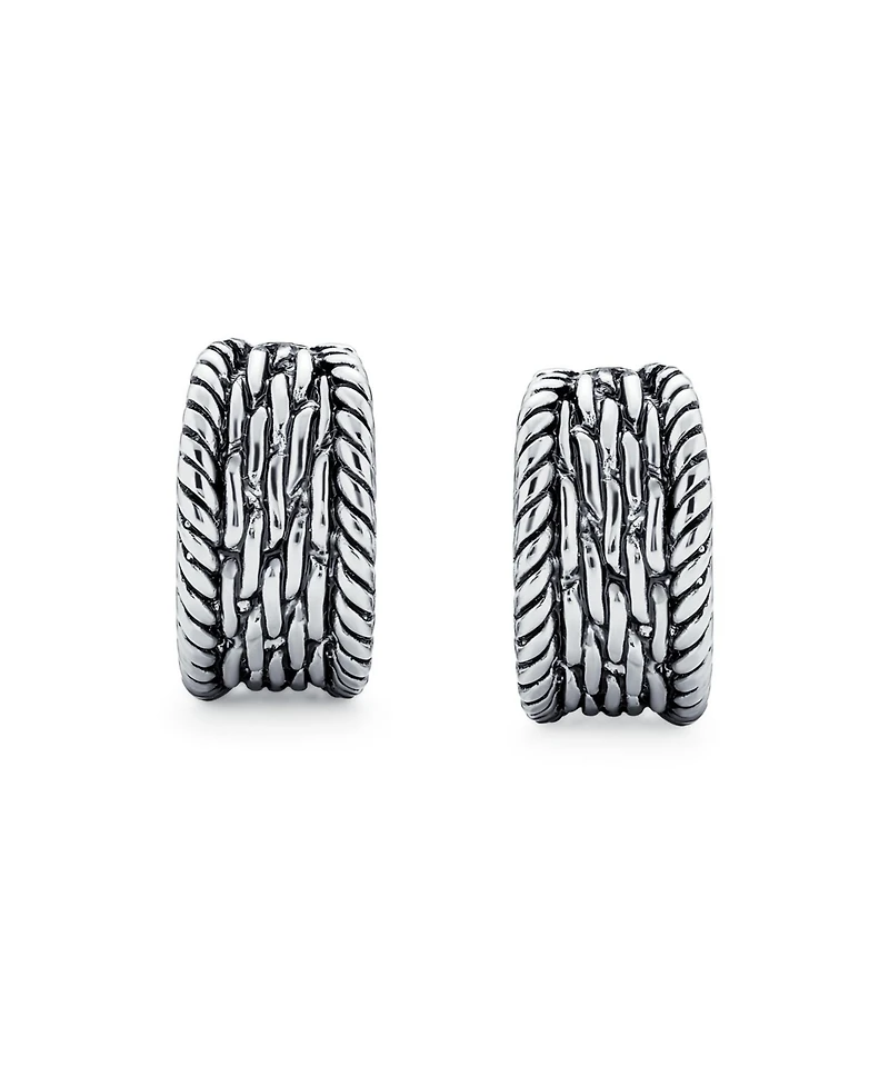Bling Jewelry Twisted Cable Chain Weave Wide Half Hoop Clip On Earrings For Non Pierced Ears Oxidized Gold Plated Brass