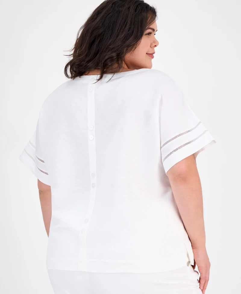 Anne Klein Plus Button-Back Short-Sleeve Blouse