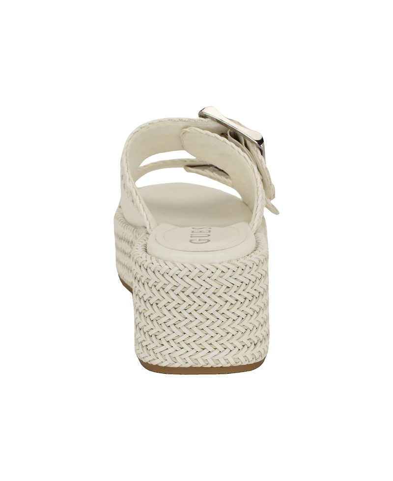 Guess Women's Binks Double-Buckle Woven Platform Wedge Sandals