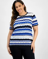 Plus Size Chevron-Knit Short-Sleeve Sweater