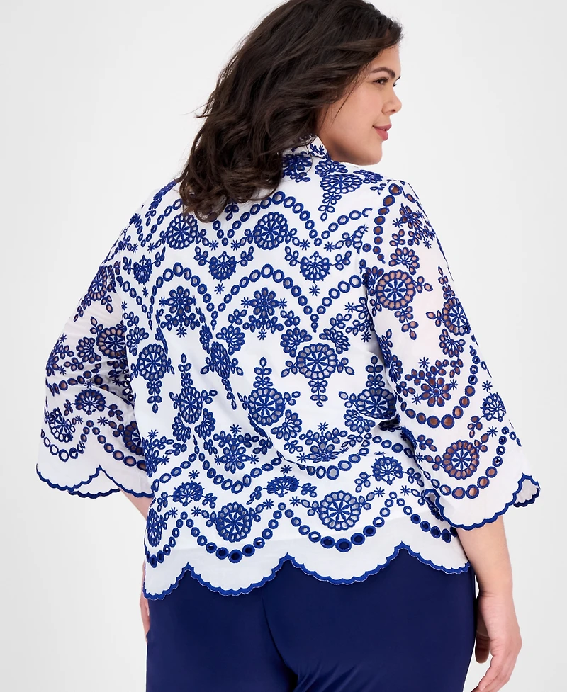 Anne Klein Plus Size Cotton Embroidered Eyelet Blouse
