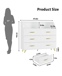 gaomon Dresser with Charging Station, Led Tv Stand 6 Drawers, Wood Modern Dressers & Chests of Drawers for Closet, Bedroom, Living Room,