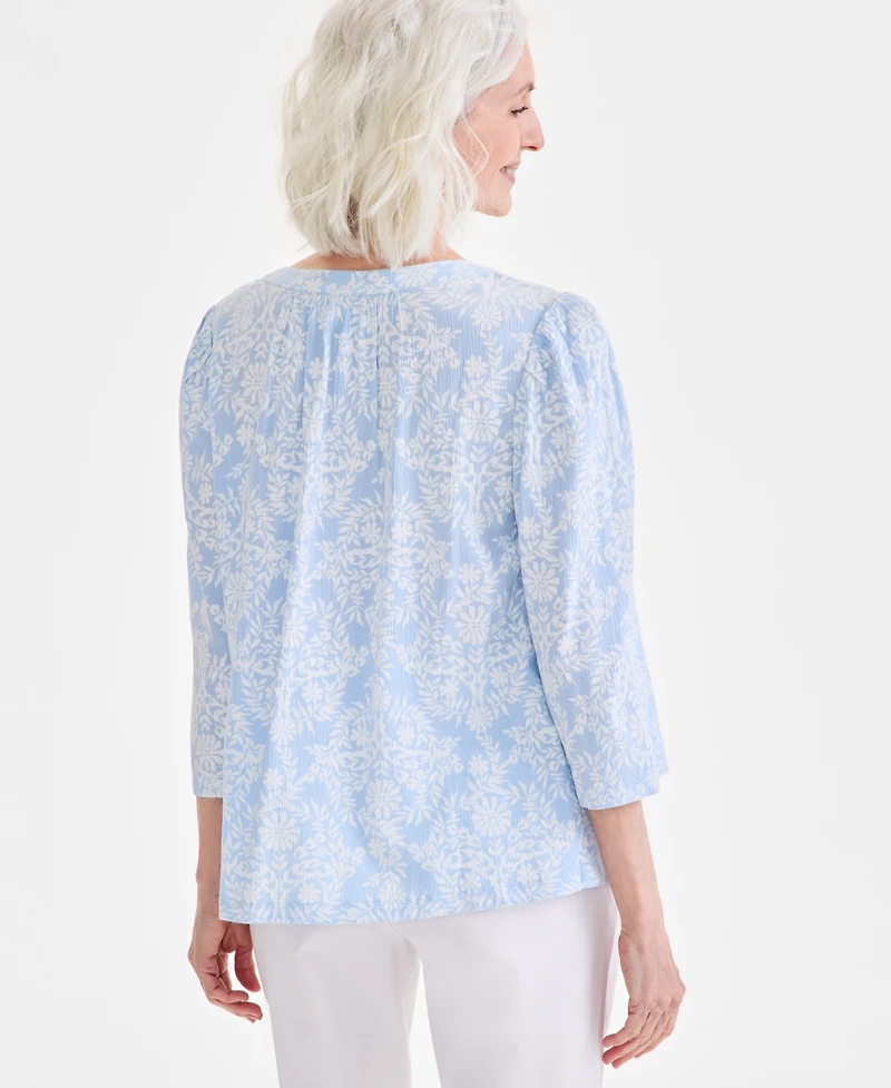 Style & Co Petite Floral Medallion Easy Split-Neck Blouse, Exclusively at Macy's