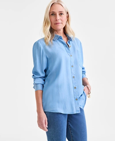 Style & Co Women's Chambray Perfect Button-Up Shirt, Exclusively at Macy's