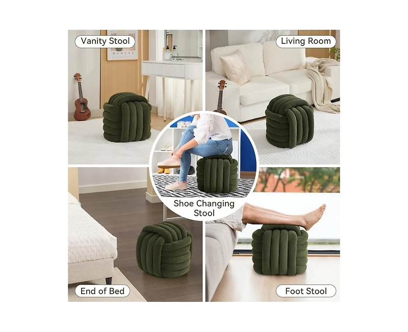 Chenille Fabric Modern Knot Design Ottoman, Comfortable Footstool for Living Room and Bedroom-The Pop Home