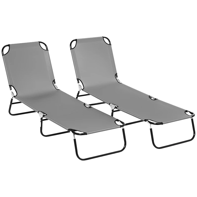 Outsunny Folding Chaise Lounge Set of 2 with Adjustable Backrest, Dark