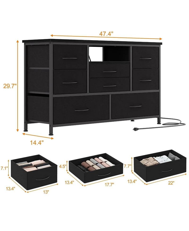 gaomon Tv Stand Dresser for Bedroom with 8 Fabric Drawer & Power Outlet