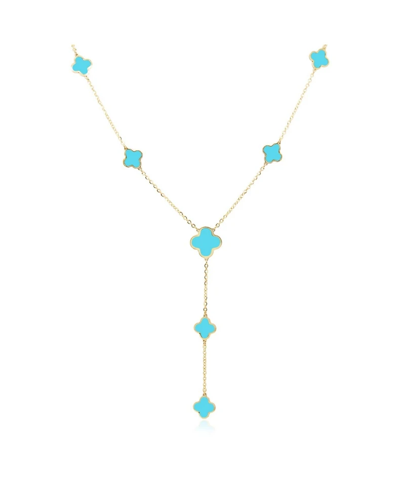 The Lovery Turquoise Clover Station Lariat Necklace 14K Gold