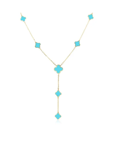 The Lovery Turquoise Clover Station Lariat Necklace 14K Gold