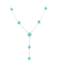 The Lovery Turquoise Clover Station Lariat Necklace 14K Gold