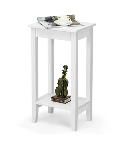 Gymax 2PCS 2-Tier Nightstand End Side Table Coffee Wooden Legs Bedroom Black