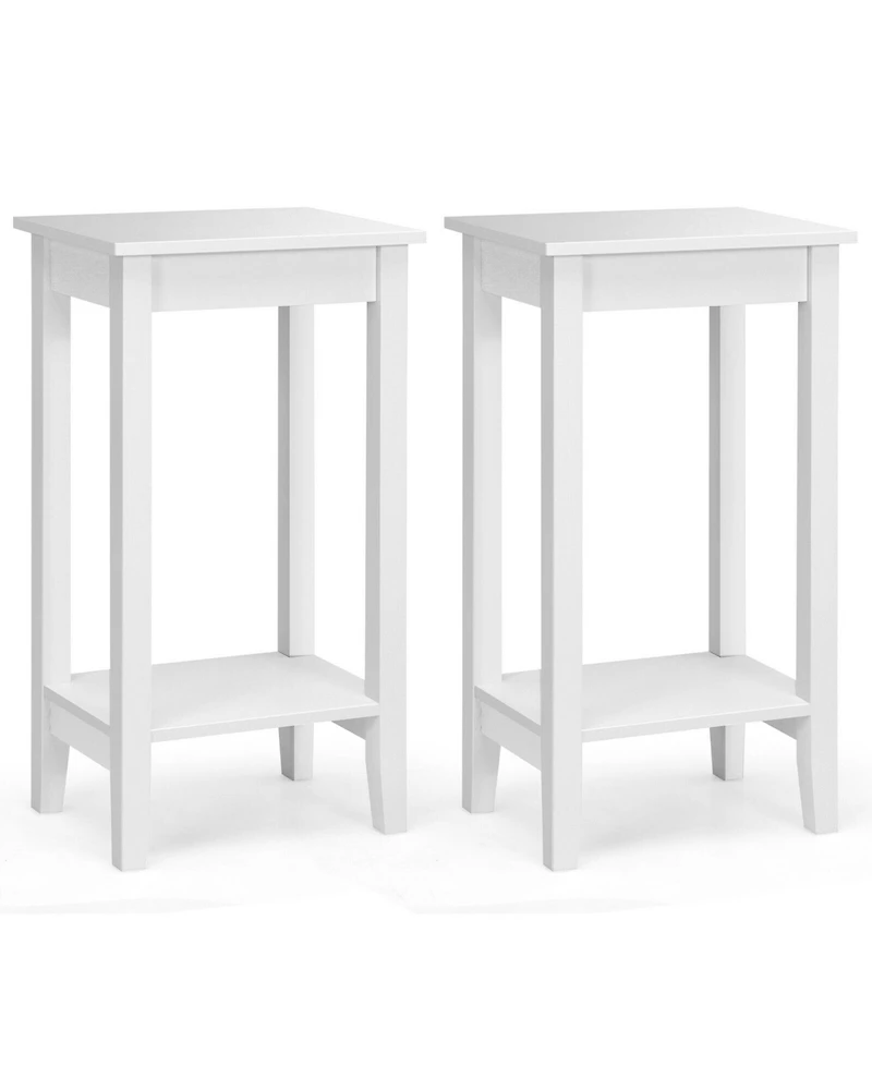 Gymax 2PCS 2-Tier Nightstand End Side Table Coffee Table Wooden Legs Bedroom Black