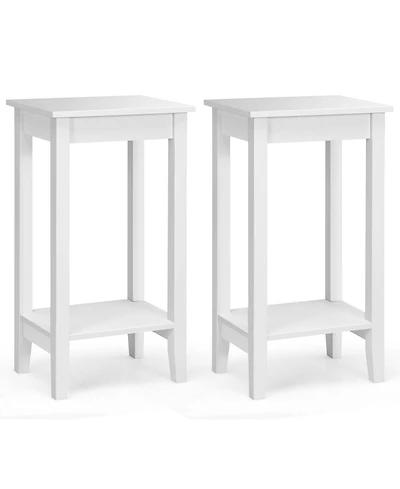 Gymax 2PCS 2-Tier Nightstand End Side Table Coffee Table Wooden Legs Bedroom Black