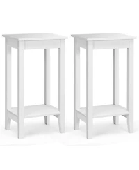 Gymax 2PCS 2-Tier Nightstand End Side Table Coffee Table Wooden Legs Bedroom Black