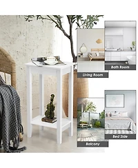 Gymax 2PCS 2-Tier Nightstand End Side Table Coffee Table Wooden Legs Bedroom Black