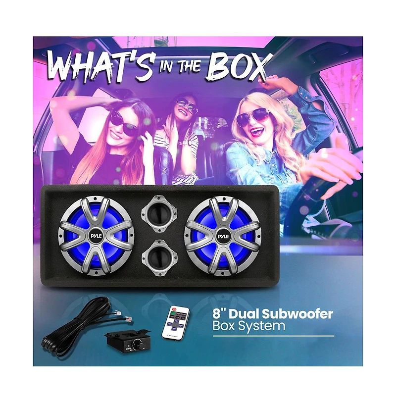 Pyle 8-Inch Dual Bass Subwoofer Box System with Led Lights, 400-Watt, Class-d Amplifier, Rear Vented for Trucks
