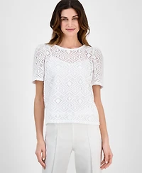 Anne Klein Women's Short-Sleeve Lace Overlay Blouse