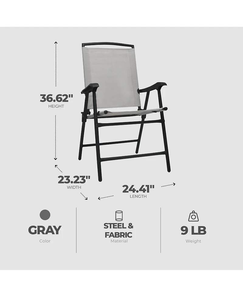 Four Seasons Courtyard Sunny Isles Outdoor Folding Arm Chair Set, 4 Pack, Gray