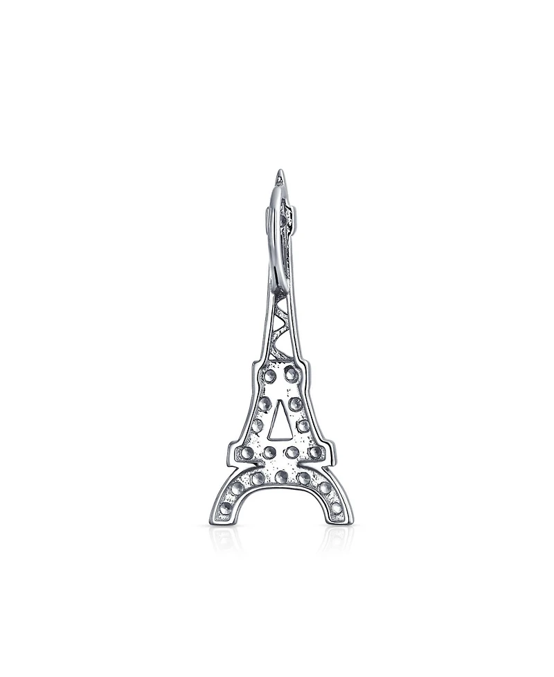 Bling Jewelry Eiffel Tower Pendant Necklace with Cubic Zirconia Pave on Sterling Silver