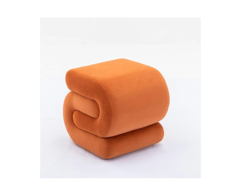 Chic S-Shape Velvet Footstool, Upholstered Makeup Stool, Modern Ottoman for Bedroom, Living Room, and Dressing Area-The Pop Home
