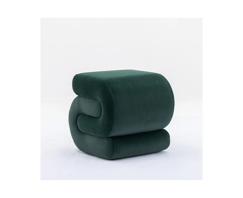 Chic S-Shape Velvet Footstool, Upholstered Makeup Stool, Modern Ottoman for Bedroom, Living Room, and Dressing Area-The Pop Home