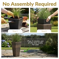Modern Decorative Standing Square Polyrattan Planter Containers - Brown